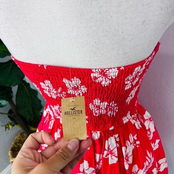NWT HOLLISTER Hot Pink Orchid Floral Strapless Princess Mini Summer Beach Dress - Picture 3 of 5